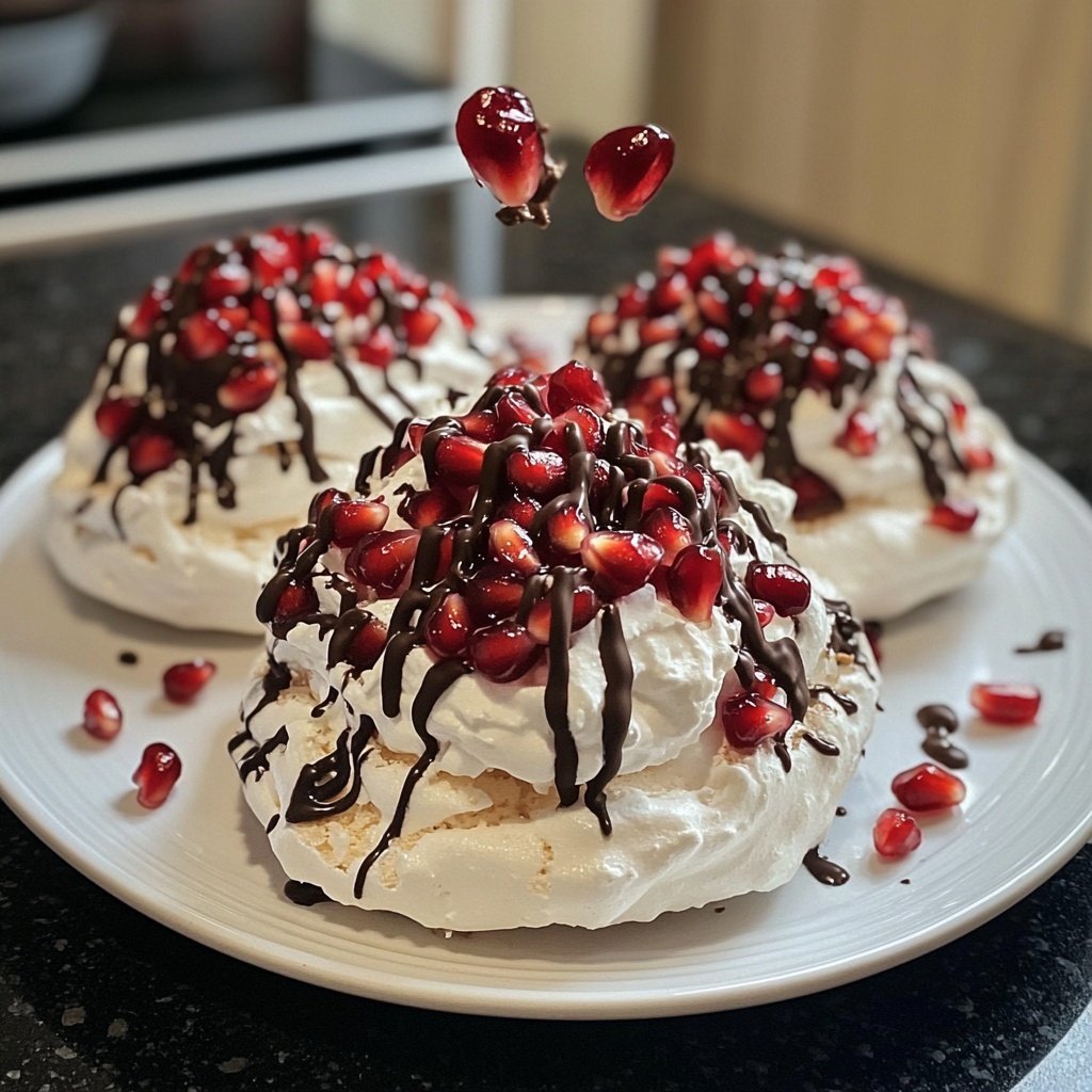 Vegan Pavlovas with Pomegranates and Chocolate