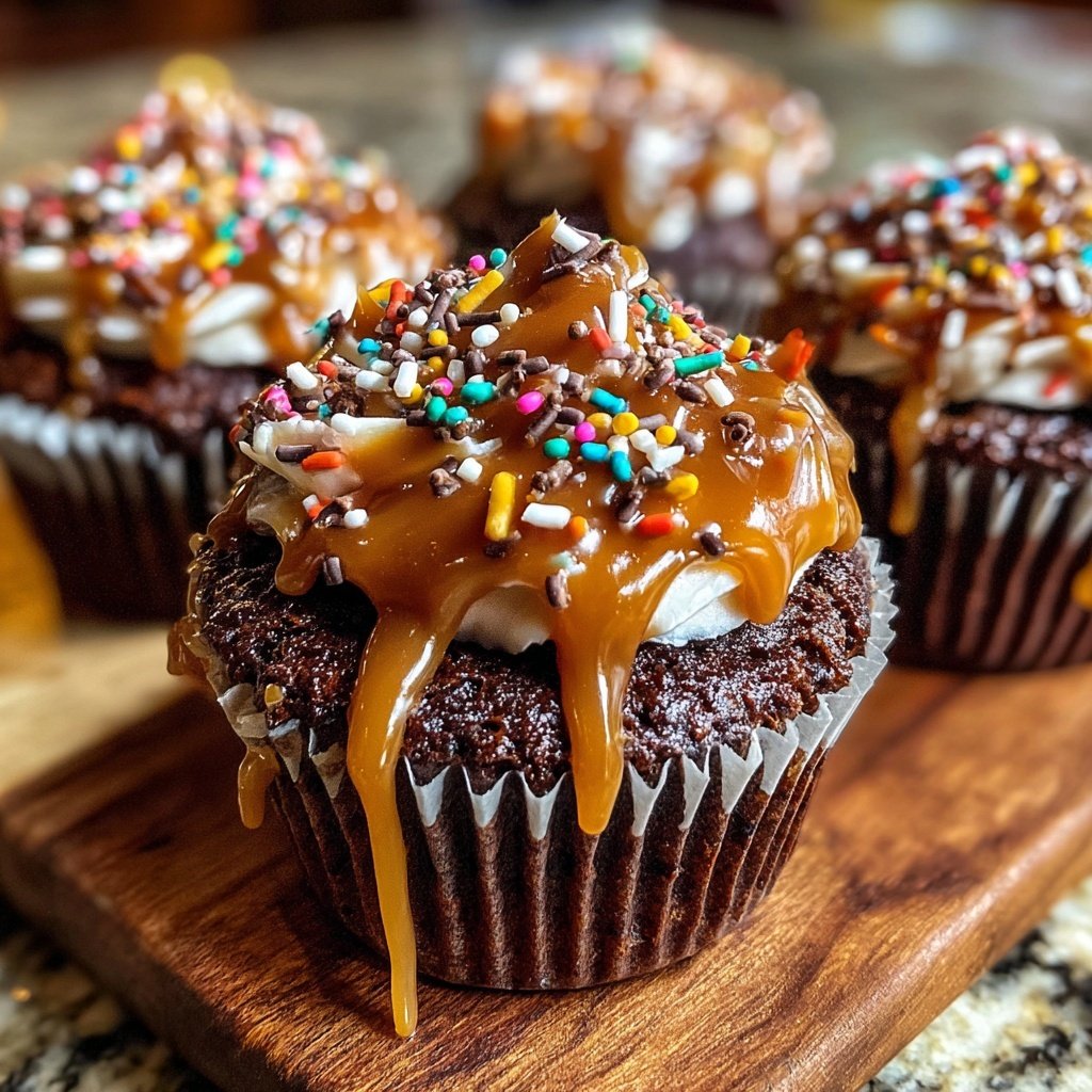 Chocolate Caramel Drizzle Cupcakes
