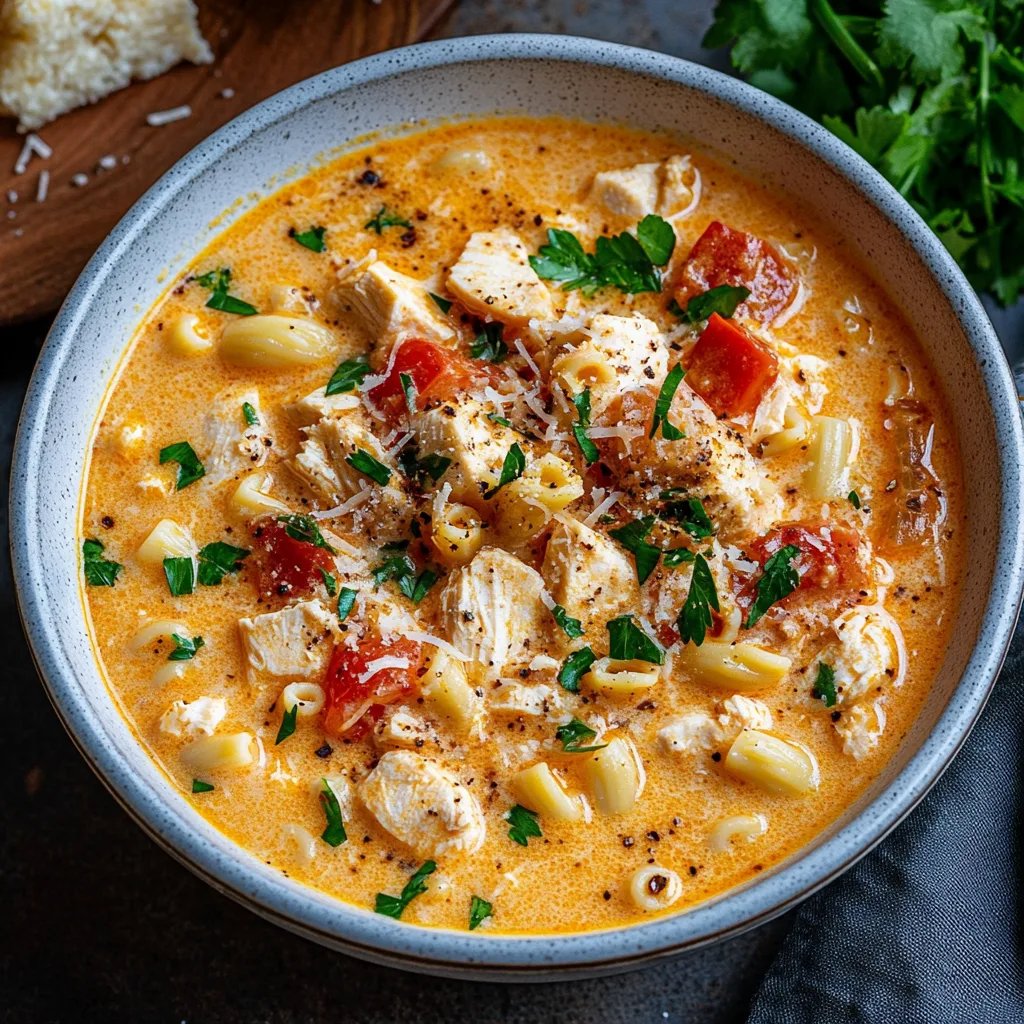 Creamy Parmesan Cajun Chicken Pasta Soup
