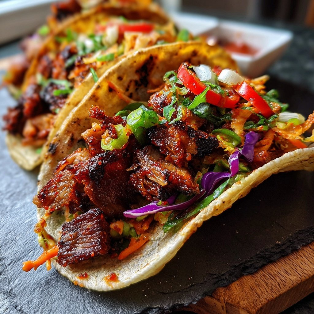 Korean Gochujang Tacos with Crispy Pork