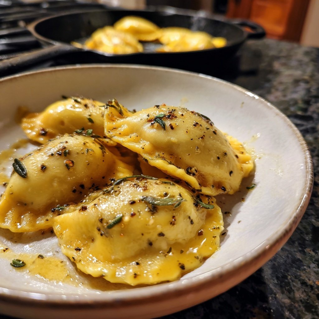 Chestnut and Pear Ravioli with Saged Brown-Butter