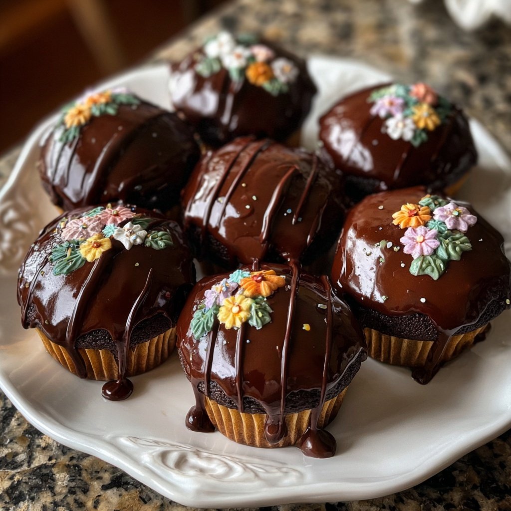 Chocolate Ganache Flower Cupcakes