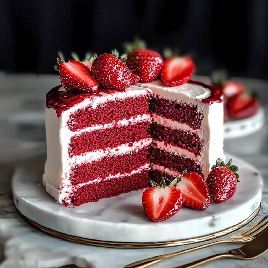 Juicy Red Velvet Strawberry Cake